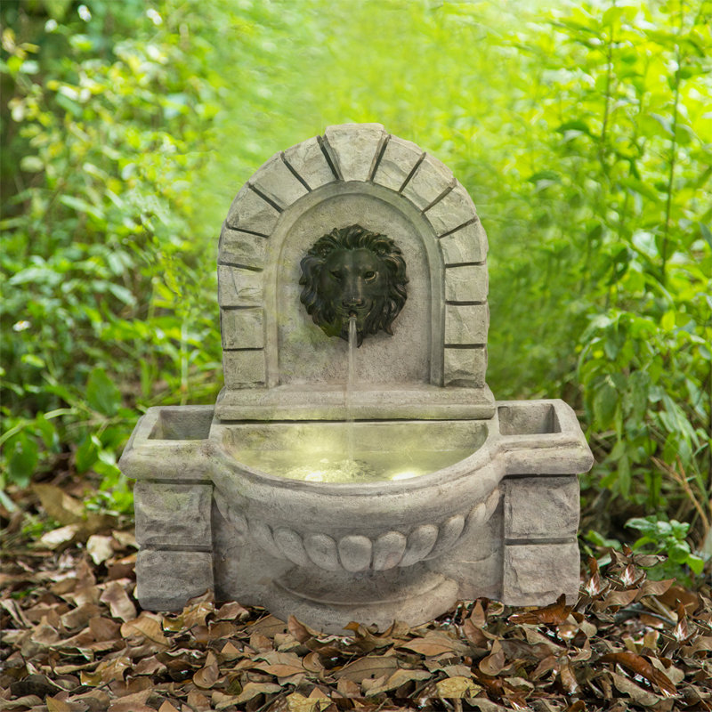 Peaktop Concrete Lion Head Wall Fountain with LED Light Wayfair